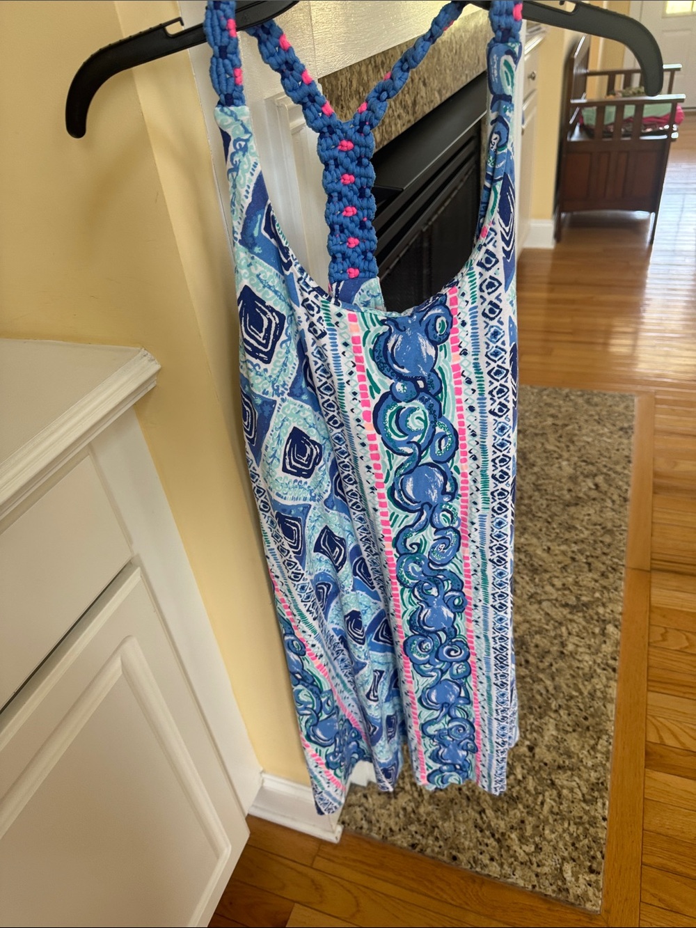 Lilly Pulitzer Blue Printed Boho Maxi Dress with Braided Straps size Large